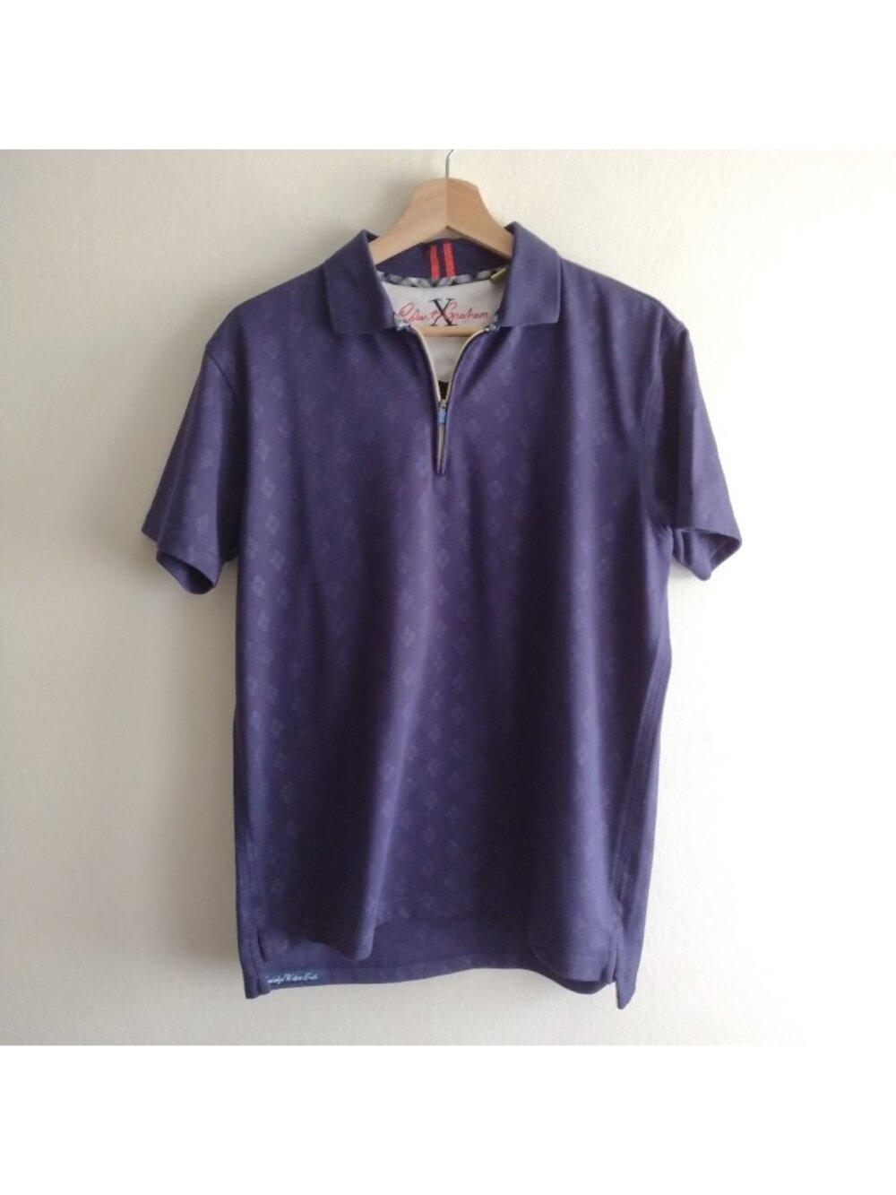 Robert Graham Navy Polo M Tailored Fit Tonal Print Golf Quarter Zip